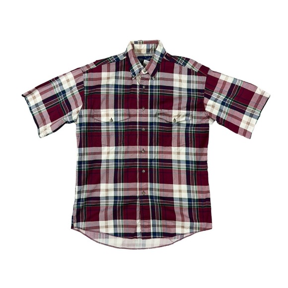 Wrangler Western Red Plaid Short Sleeve Button‎ Down Men Shirt Sz M - Picture 1 of 6